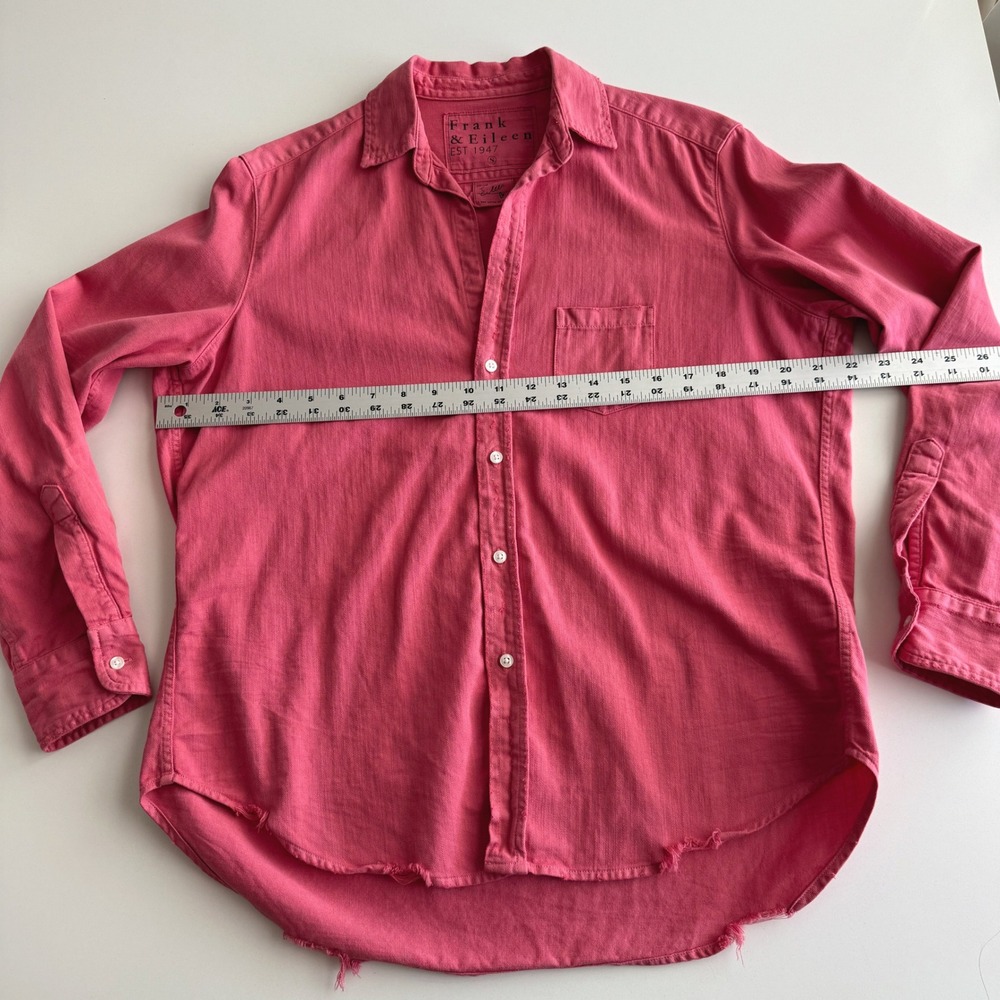 Frank & Eileen Eileen USA Made Distressed Bright Pink Cotton Button Down Shirt S - Picture 7 of 7